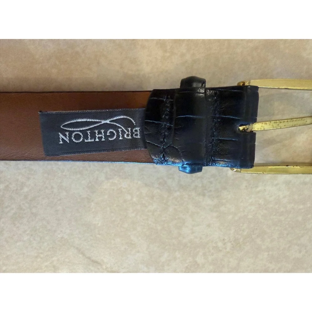 Brighton‎ Men's Black Croc Embossed Leather Belt Size 40 Gold Buckle Made in USA